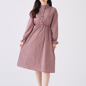 여성원피스 넥버튼체크패턴 데이트룩 캐주얼드레스 봄 가을 여자원피스 간절기 원피스
