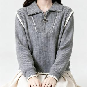 아로하스타일 터들넥 반집업 w900 니트티 여성니트티 반집업니트티 신축성좋은니트