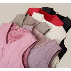 여성 웨이브 방한 보온 융털 기모 안감 브이넥 경량 패딩 조끼 여자 겨울 방풍 이너웨어 (2장이상추가할인)