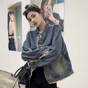 여성용 패션 청자켓 봄가을 오버핏 빅사이즈 데님 자켓 데일리 긴팔 루즈핏 데님 코트 청년감 스타일 클래