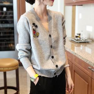 루즈핏 브이넥 버튼 데일리 코트 여성용 빅사이즈 가을 니트 가디간 프린트 긴팔 아우터