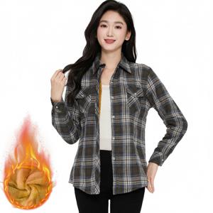 가을 겨울 여자 기모 체크 남방 여성 융털 셔츠