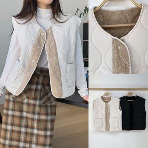 여성 누빔 조끼 경량 양털 퍼 털안감 빅사이즈 겨울 레이어드 레트로 베스트