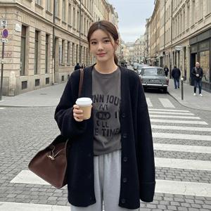 SUTA 니트 카디건 로우 클래식 파리지앵 루즈핏 니트 가디건 여성 가디건