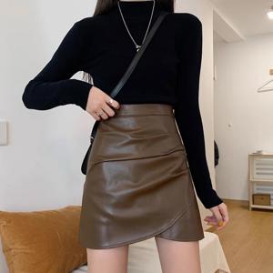 날씬해보이는 튤립 가죽 레더 미니 스커트