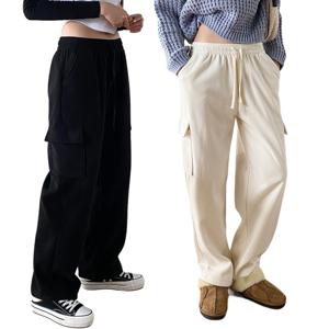 뉴나인 여성용 골덴 카고 와이드 밴딩 밍크 기모 팬츠