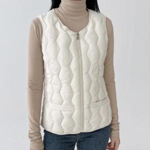 여성 브이넥 경량 지퍼 패딩 베스트 허리텐션 조끼 빅사이즈