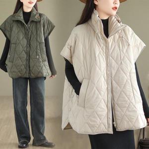 2025 여성용 오버핏 퀼팅 패딩 조끼 패션룩 하이넥 집업 자켓 민소매 무지 베스트 자켓 하프 가을 아웃도어