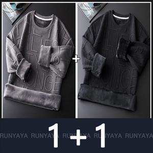 1+1 맨투맨 티 남성 가을 겨울 기모 긴팔티셔츠 루즈핏 라운드 기모 맨투맨 티셔츠