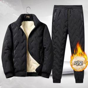 중년남성의류 안감 기모 트레이닝 방한 집업점퍼 패딩팬츠 투피스 겨울 50대 패딩세트