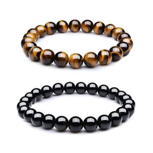1+1 호안석 팔찌 흑요석 원석 팔찌 8mm 운수대통 새해 선물 재물운 금전운 풍수 악세사리 선물용