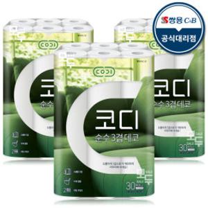코디 순수 3겹 데코 두루마리 화장지 30M 30롤x3팩