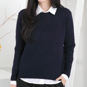 부드러운 여성 꽈배기 라운드 니트 / 가을 겨울 라운드넥 오피스룩 스웨터