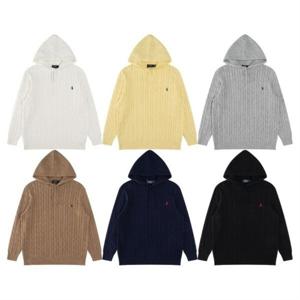 폴 로 자수 클래식 후드 꽈배기 풀오버 니트