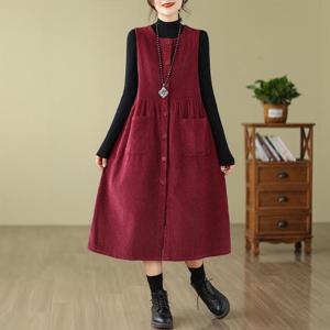 여성 라운드 민소매 골지 롱 원피스