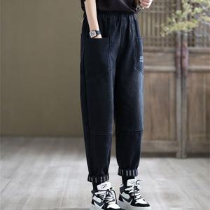 봄가을용 겨울용기모 허리밴딩 청바지 데님팬츠 중년여성 기모바지 겨울바지