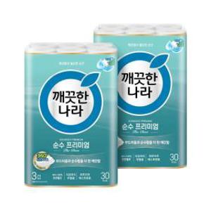 깨끗한나라 극초특가  순수 프리미엄 더 클래스 화장지 3겹 30롤 x 2팩