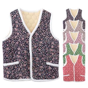 꽃무늬 누빔 기모 털조끼 따뜻한 겨울 방한 김장조끼