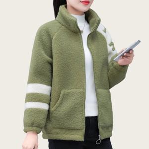 여성 스탠드카라 부드러운 캐주얼 양털 재킷 두꺼운 베이직 뽀글이 숏 자켓