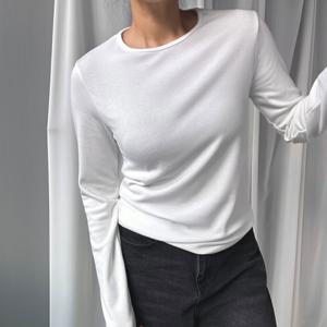 여자 기모티셔츠 겨울 이너티 레이어드티 기모 라운드넥 긴팔티셔츠