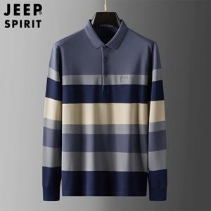 JEEP SPIRIT 청년 남성 캐주얼 긴팔 티셔츠 빅사이즈 골지 카라 티셔츠