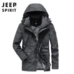 JEEP SPIRIT 남성 후드 미디 다운 코트 겨울 캐주얼 점퍼