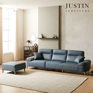 브루스 천연면피 통가죽 4인 소파+스툴