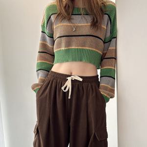 오프숄더 크롭니트 여성스웨터 루즈핏 라운드니트