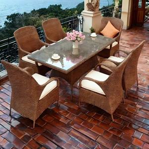 RR150-20 라탄 사각 테이블세트-의자 6개(방석포함) + 테이블