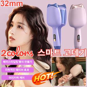 1/1+1 음이온 액정 디지털 디스플레이 물결 웨이브 고양이 귀 고데기 물결 고데기 32mm 전문가용 볼륨