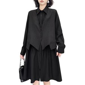 지홍 레이어드 셔츠 원피스 베스트 조끼원피스 루즈핏