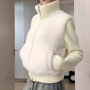 여성 푸푸 패치워크 니트 디테일 숏 오버사이즈 코디 러블리 패딩 자켓