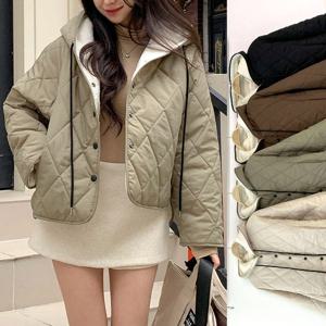 여성 양털 기모 누빔 패딩 점퍼 후드 자켓 빅사이즈 아우터 퀼팅 숏 하프 봄 겨울