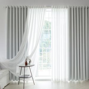 더다크 100% 빛차단 거실 특대형 암막커튼+심플 쉬폰커튼 4장