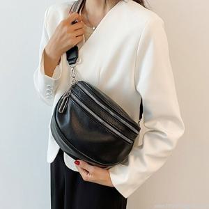 이중 지퍼 반달 라운드 가죽 여성 슬링백 미니 크로스백