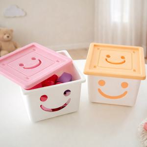 화이트 미니 해피박스 2P 장난감 블럭 퍼즐 정리함 소품 사무 문구 다용도 수납함 (바퀴뚜껑포함)