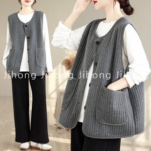 지홍 누빔 롱 베스트 조끼 내추럴 루즈핏 빅사이즈 오버핏