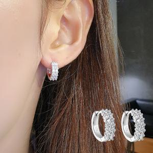 링귀걸이 실버 925 SILVER 은 큐빅 더블라인 원터치