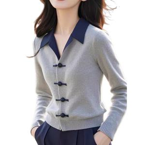 여자 가을 겨울 카라넥 니트 가디건 루즈핏 니트 스웨터