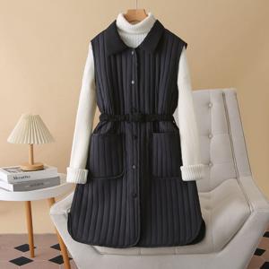 여자 가을 겨울 롱 패딩 조끼 베스트 골지 허리조임 롱 패딩 조끼