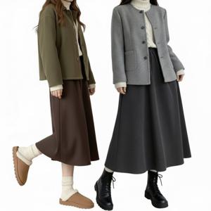 1+1 겨울 여성 코듀로이 기모 롱치마 여자 골덴 롱스커트 스판 A라인 치마