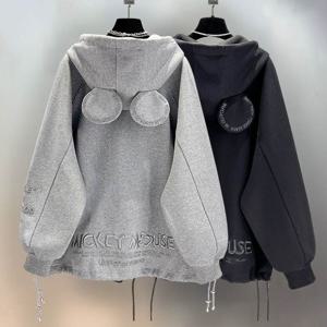 빅사이즈 여성코트 봄 가을 후드 집업 자수 간절기 점퍼 여성 맨투맨 자켓 캐주얼 상의 가디건 카디건 솔리