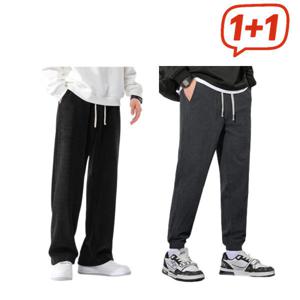 1+1 슬기로운 팬츠 생활 코듀로이 겉감 기모 안감 세미 와이드 조거 코듀로이+기모 따뜻함과 2가지 스타일