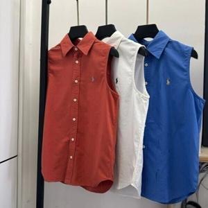 폴 로 랄 프 로 렌 여름 솔리드 민소매 자수 셔츠 루즈핏 셔츠 상의