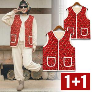 1+1 꽃무늬 촌캉스 할머니 조끼 양털 김장 조끼 빅사이즈 특별한 날 친구 가족들과 입기 좋은 K김장조끼