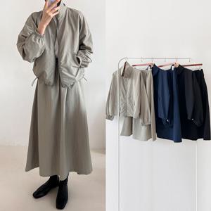 여성 아노락 집업 스커트 세트 A라인 트레이닝 바람막이 나일론 빅사이즈 봄 상하 치마