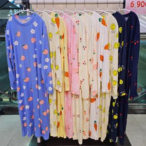 여성 잠옷 피치기모 원피스 수면 파자마 긴팔 홈웨어 부드러운 촉감의 잠이 솔솔 오는 원피스