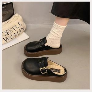 겨울 여성용 기모 슬리퍼 통굽 키높이 슬리퍼 여성 블로퍼 캐주얼 여성 털 블로퍼 슬리퍼