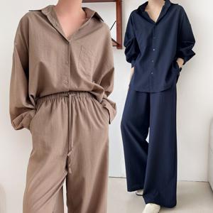 여성 박시 셔츠 상하 세트 와이드 팬츠 셋업 블라우스 하객룩 빅사이즈 봄 슬랙스