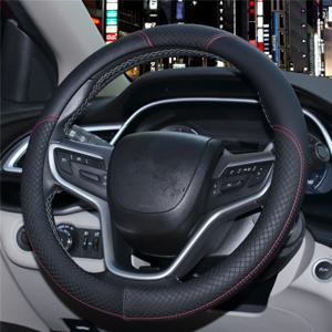 자동차 핸들 커버 블랙 가죽 원형 투톤 ODM-HANDLE03